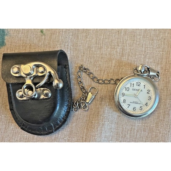 Geneva Accessories - Vintage Geneva Quartz Pocket Watch w/ Leather Belt Pouch & Chain – Water Resista